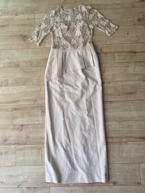 Teri Jon Rickie Freeman Blush Lace Gown Formal Evening Wedding Guest Dress 6